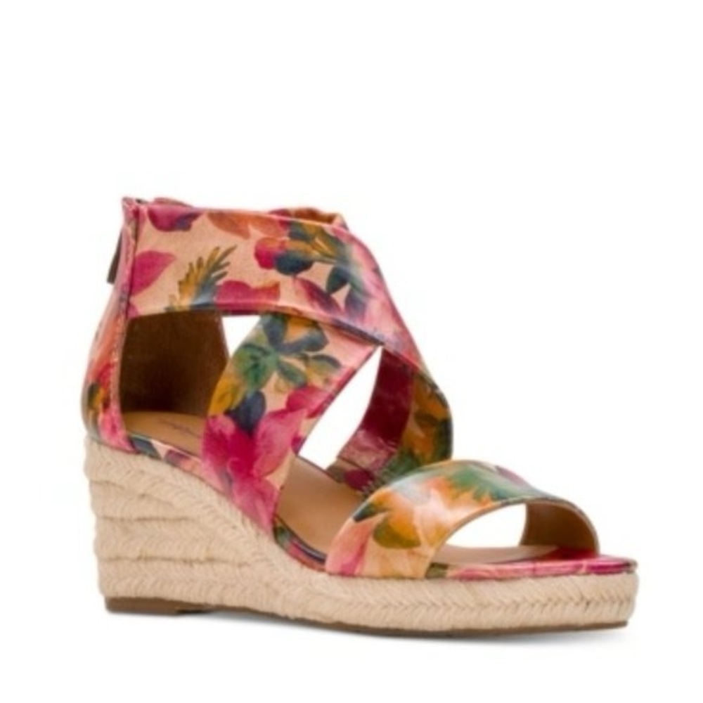 Patricia Nash Floral Espadrille Wedges - Pink and Green